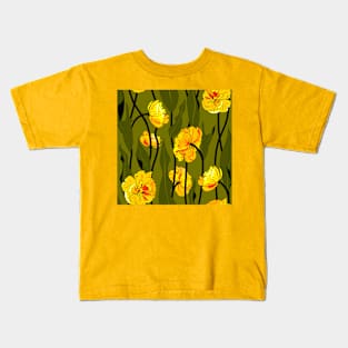 double tulips on olive green Kids T-Shirt